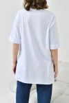 Beyaz Bisiklet Yaka Duble Kol Oversize Mississippi Baskılı T-Shirt BC241125