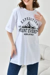 Beyaz Bisiklet Yaka Oversize Expedition Baskılı T-Shirt BC241124