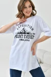 Beyaz Bisiklet Yaka Oversize Expedition Baskılı T-Shirt BC241124