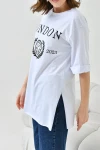 Beyaz Bisiklet Yaka Oversize London Baskılı T-Shirt BC241123