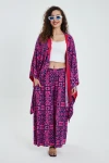 Fuşya Desenli Alt Üst Kimono Pantolon Takım BCVL-24951