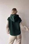 Haki Kapüşonlu Kolları Triko Örgü Crop Sweatshirt BC231021