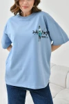 Mavi Bisiklet Yaka İki İplik Sırtı Baskılı Oversize T-Shirt BC241126