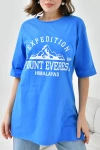 Mavi Bisiklet Yaka Oversize Expedition Baskılı T-Shirt BC241124