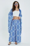 Mavi Desenli Alt Üst Kimono Pantolon Takım BCVL-24951