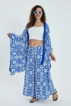 Mavi Desenli Alt Üst Kimono Pantolon Takım BCVL-24951