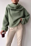 Mint Geniş Yaka Welsoft Peluş Sweatshirt BC231022