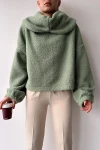 Mint Geniş Yaka Welsoft Peluş Sweatshirt BC231022