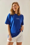 Saks Bisiklet Yaka Baskılı Oversize T-Shirt BC241098