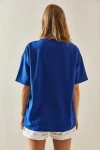 Saks Bisiklet Yaka Baskılı Oversize T-Shirt BC241098