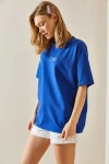 Saks Bisiklet Yaka Baskılı Oversize T-Shirt BC241098