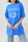 Saks Bisiklet Yaka Oversize London Baskılı T-Shirt BC241123