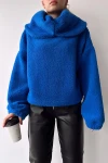 Saks Geniş Yaka Welsoft Peluş Sweatshirt BC231022