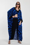 Saks Geometrik Desenli Pantolon Ve Uzun Kimono Ceket Alt Üst Takım BCVL-241015