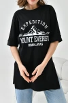 Siyah Bisiklet Yaka Oversize Expedition Baskılı T-Shirt BC241124