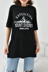 Siyah Bisiklet Yaka Oversize Expedition Baskılı T-Shirt BC241124