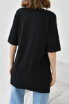 Siyah Bisiklet Yaka Oversize London Baskılı T-Shirt BC241123