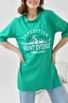 Yeşil Bisiklet Yaka Oversize Expedition Baskılı T-Shirt BC241124