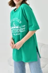 Yeşil Bisiklet Yaka Oversize Expedition Baskılı T-Shirt BC241124