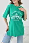 Yeşil Bisiklet Yaka Oversize Expedition Baskılı T-Shirt BC241124