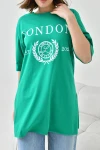 Yeşil Bisiklet Yaka Oversize London Baskılı T-Shirt BC241123