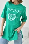 Yeşil Bisiklet Yaka Oversize London Baskılı T-Shirt BC241123