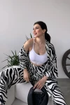 Zebra Desenli Krinkle Kumaş Pantolon Ve Kimono Alt Üst Takım BCDF-241201