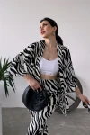 Zebra Desenli Krinkle Kumaş Pantolon Ve Kimono Alt Üst Takım BCDF-241201