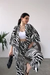 Zebra Desenli Krinkle Kumaş Pantolon Ve Kimono Alt Üst Takım BCDF-241201