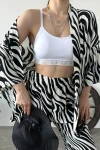 Zebra Desenli Krinkle Kumaş Pantolon Ve Kimono Alt Üst Takım BCDF-241201