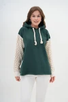 Haki Kapüşonlu Kolları Triko Örgülü 3 İplik Sweatshirt BC24YG154Y