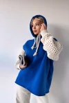 Saks Kapüşonlu Kolları Triko Örgülü 3 İplik Sweatshirt BC24YG154Y