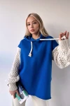 Saks Kapüşonlu Kolları Triko Örgülü 3 İplik Sweatshirt BC24YG154Y