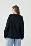 Siyah Bisiklet Yaka Baskılı 2 İplik Sweatshirt BC24YG1084-1