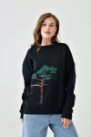 Siyah Bisiklet Yaka Baskılı 2 İplik Sweatshirt BC24YG1084-2